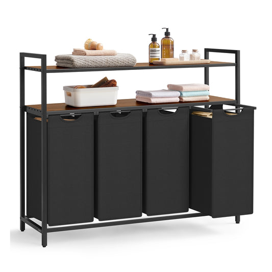 Laundry Basket with 4 Pull-Out Bags Rustic Brown and Black - image 1