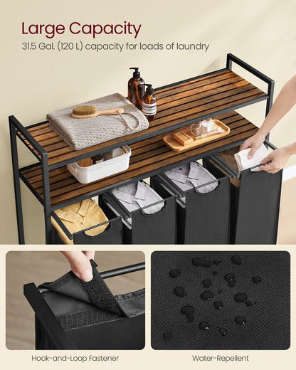 Laundry Basket with 4 Pull-Out Bags Rustic Brown and Black - image 3