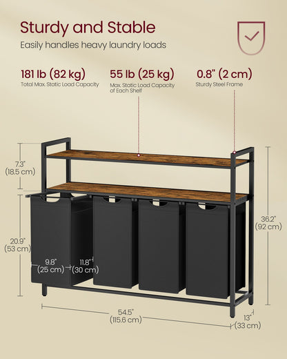 Laundry Basket with 4 Pull-Out Bags Rustic Brown and Black - image 4