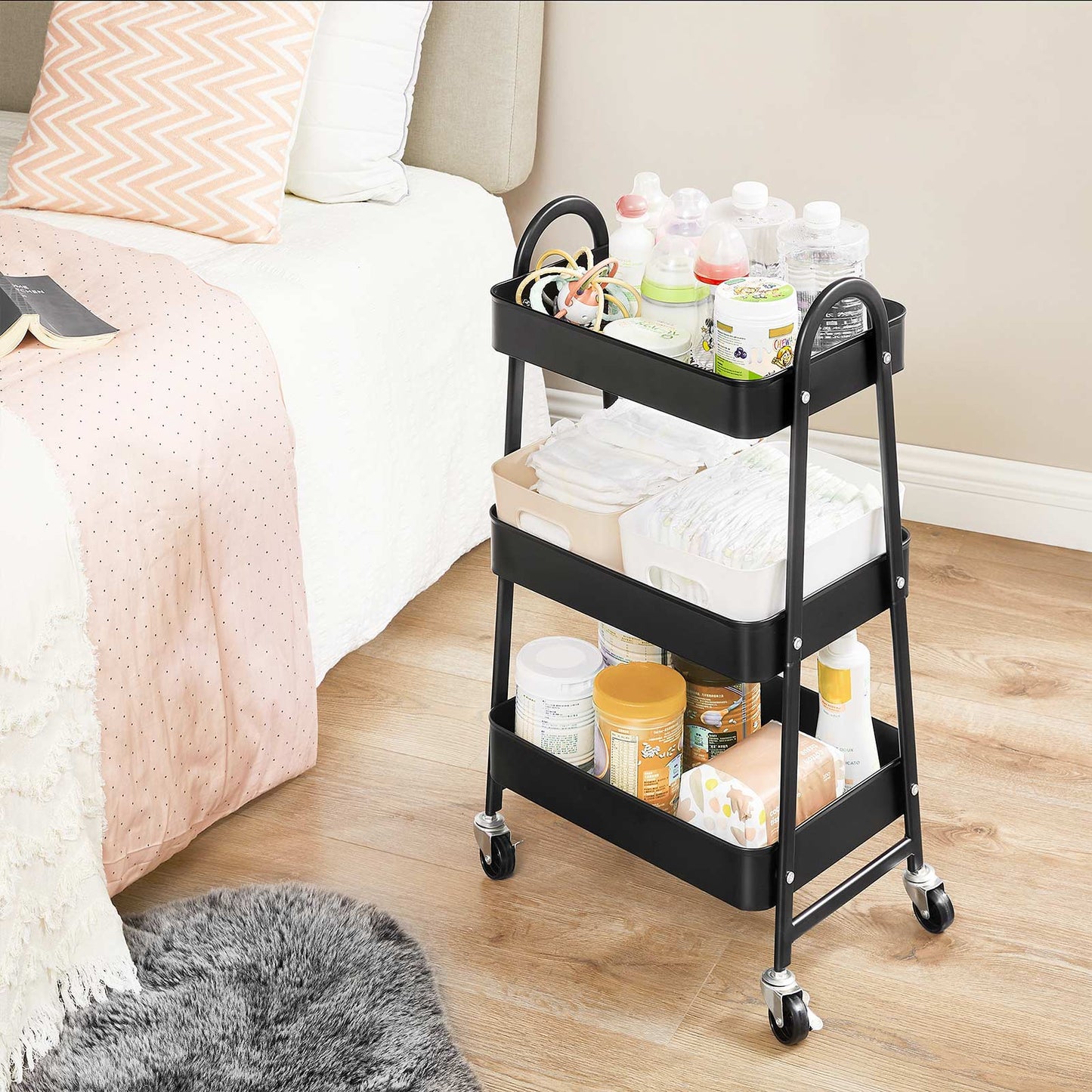 3-Tier Rolling Cart Black - image 4