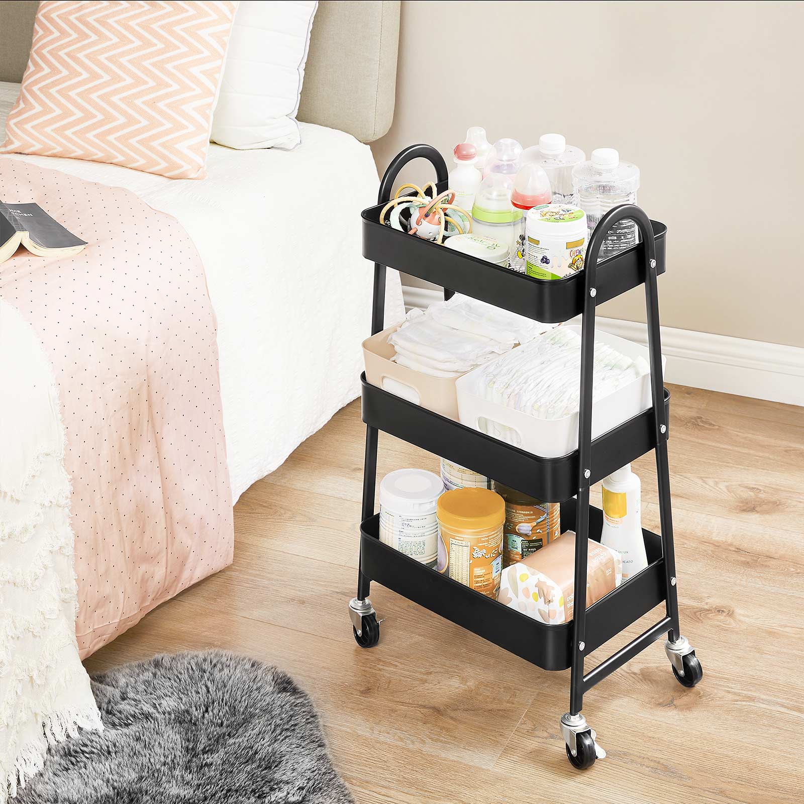 3-Tier Rolling Cart Black - image 4