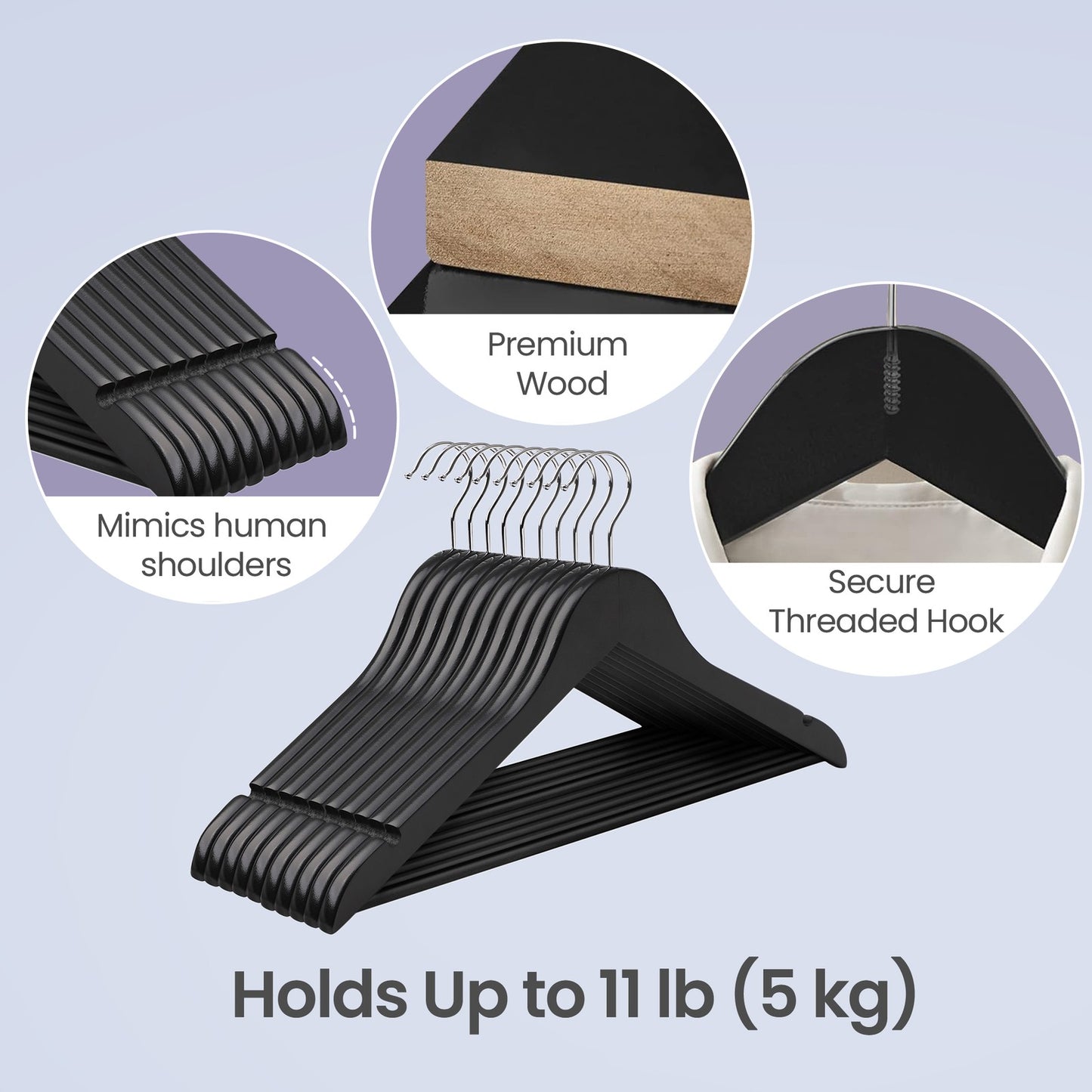 Wooden Hangers, Set of 10, Solid Wood Coat Hangers, Notches - image 15