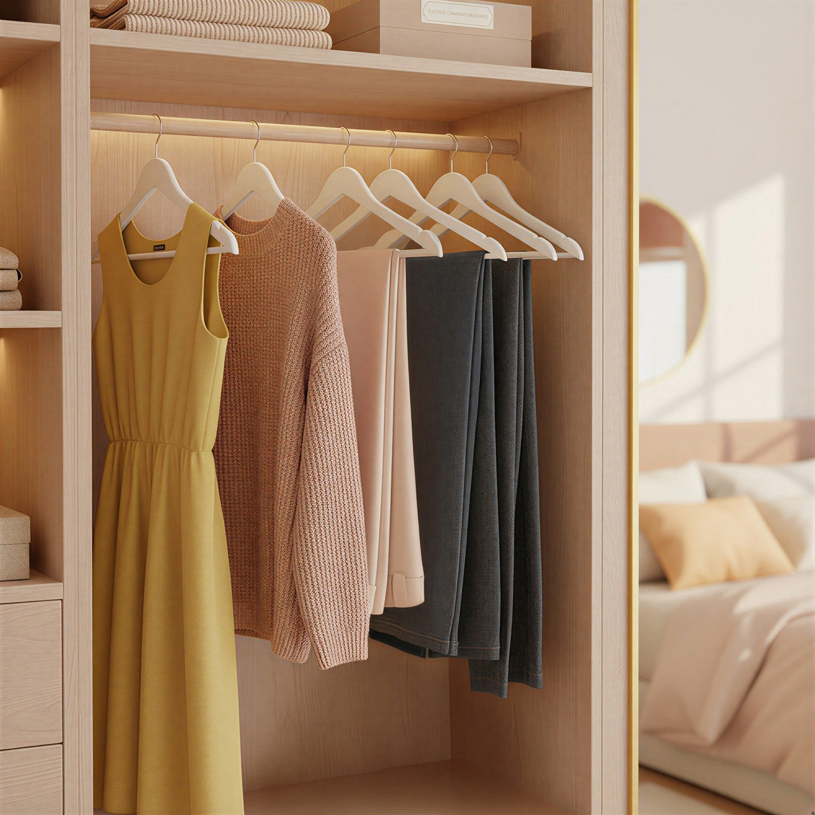 Set of 30 Clothes Hangers, Solid Birch Wood, Space Saving Coat Hangers with 360° Swivel Hooks - image 5