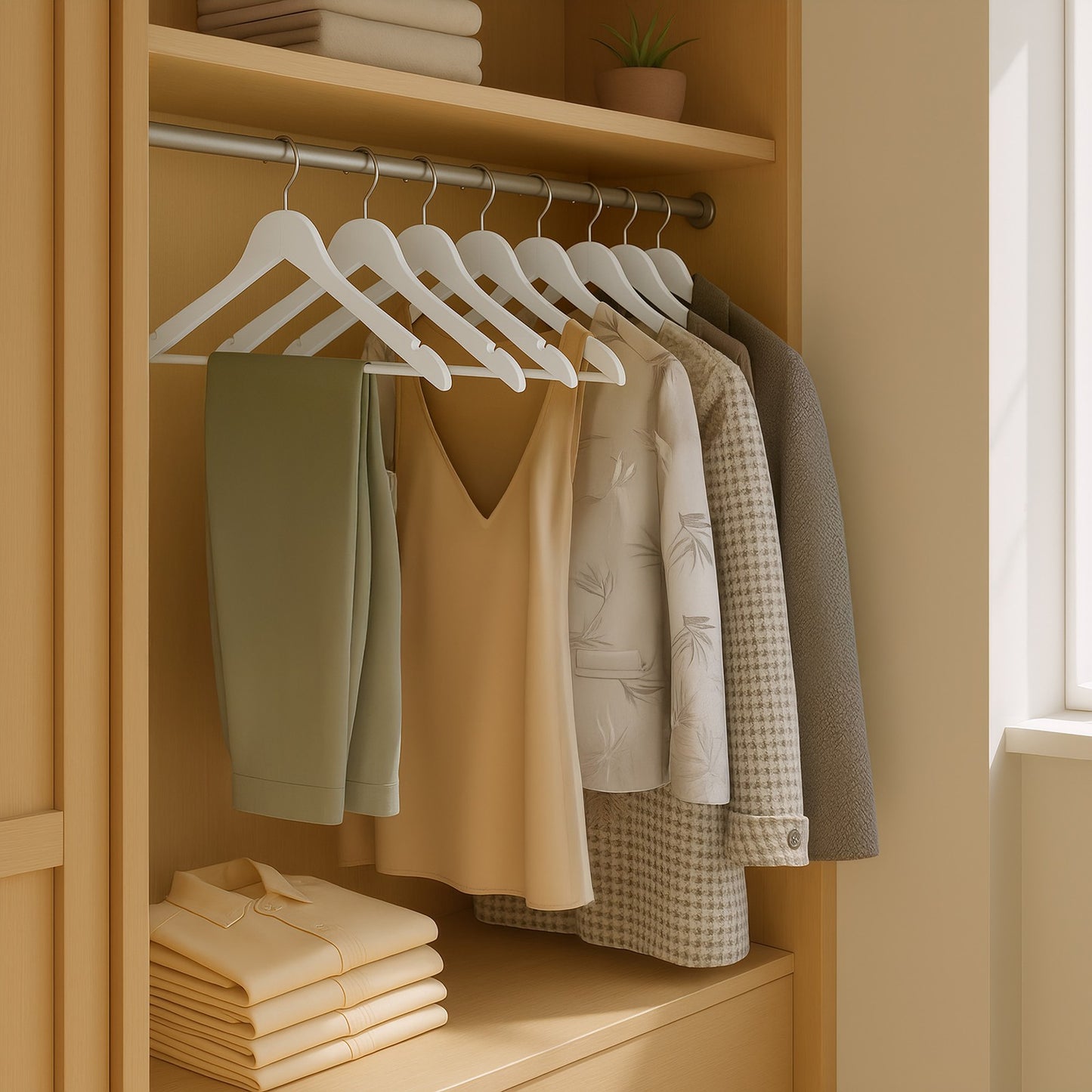 Set of 30 Clothes Hangers, Solid Birch Wood, Space Saving Coat Hangers with 360° Swivel Hooks - image 13