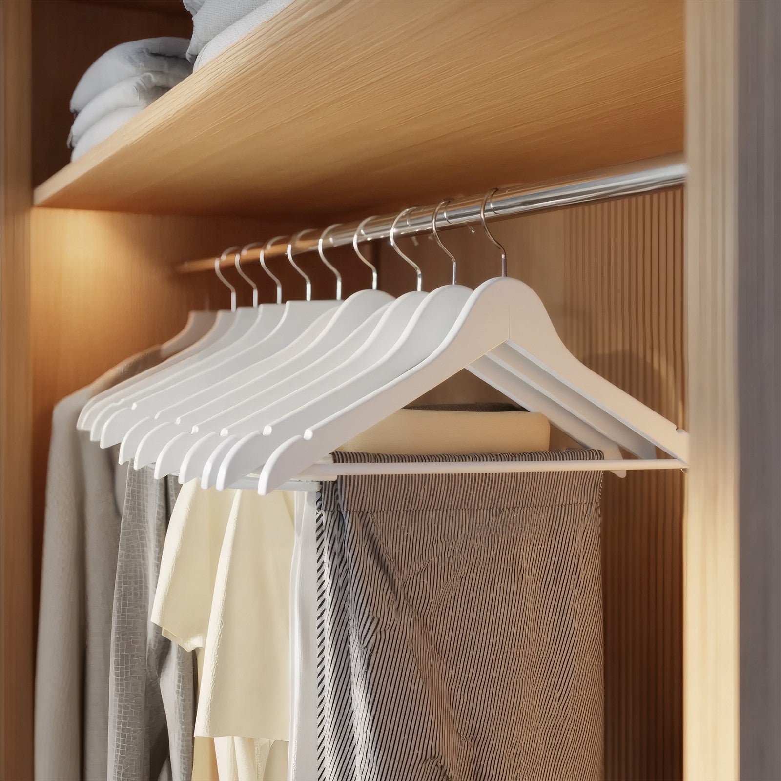 Set of 30 Clothes Hangers, Solid Birch Wood, Space Saving Coat Hangers with 360° Swivel Hooks - image 14