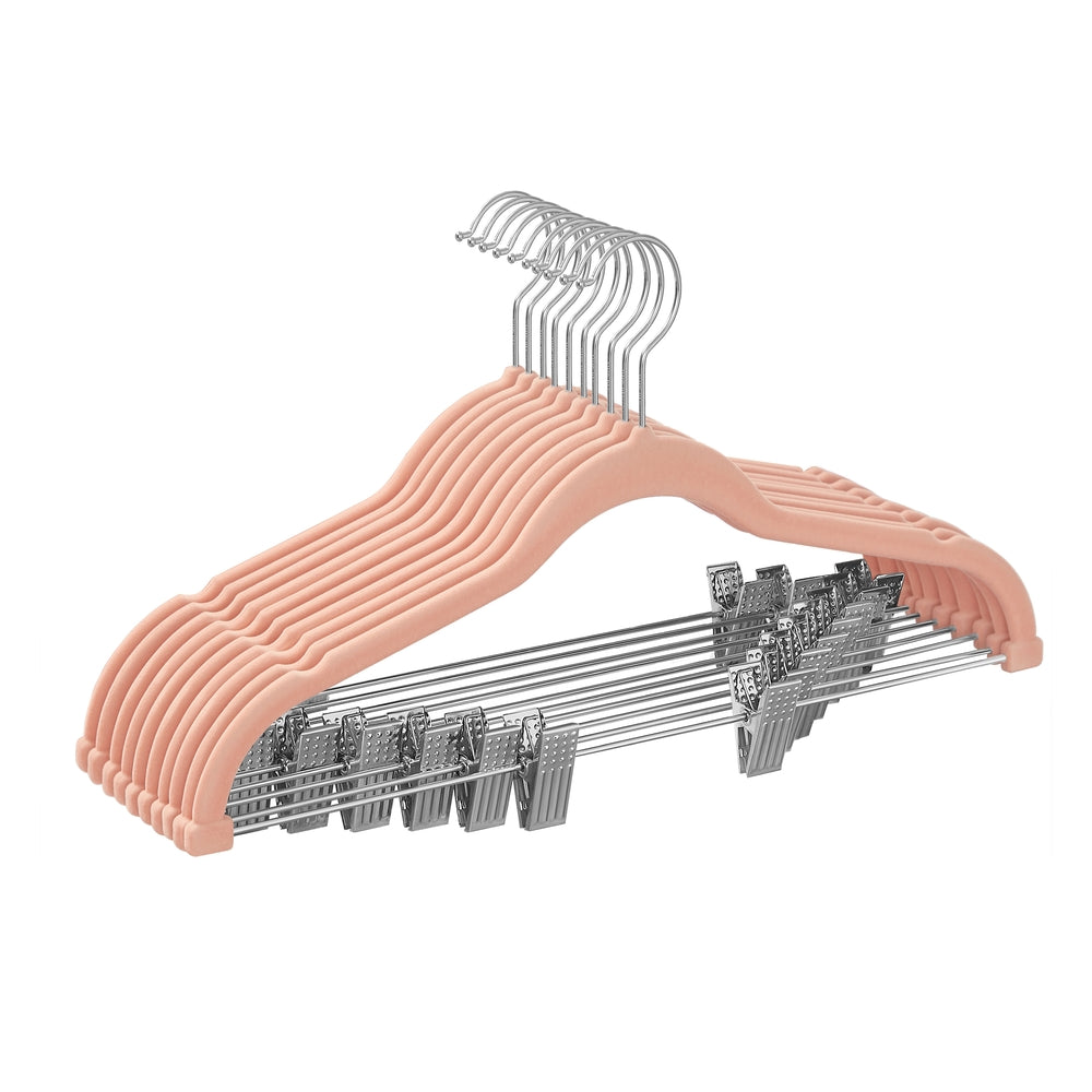 Set of 10 Velvet Hangers with Adjustable Clips Pink - image 1