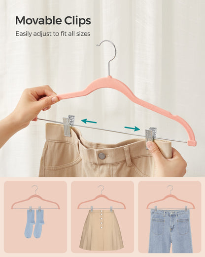 Set of 10 Velvet Hangers with Adjustable Clips Pink - image 3