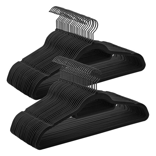 Set of 50 Velvet Coat Hangers with Tie Bar Ink Black - image 1