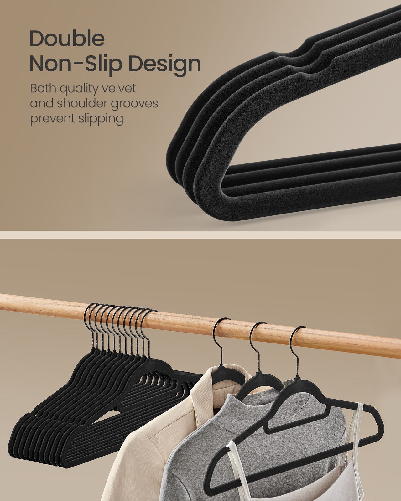 Set of 50 Velvet Coat Hangers with Tie Bar Ink Black - image 4