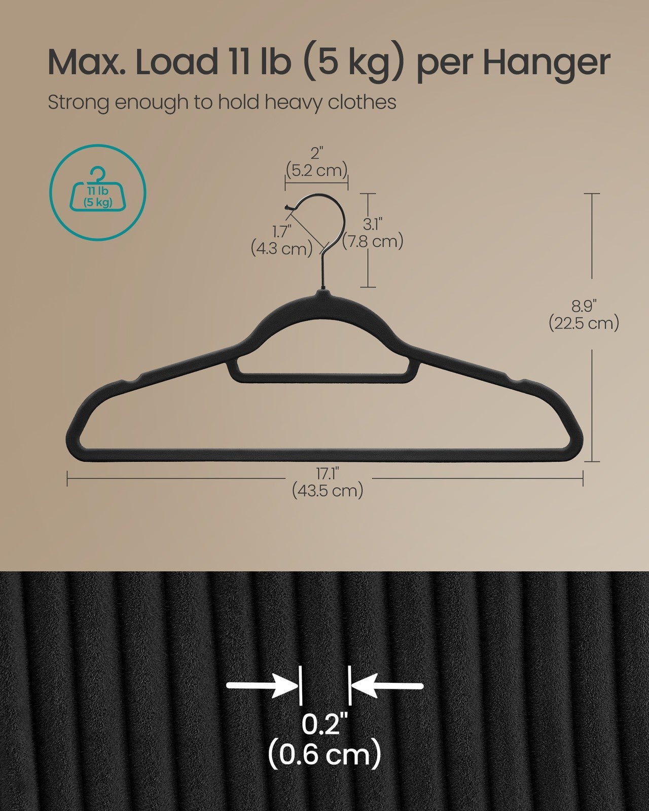Set of 50 Velvet Coat Hangers with Tie Bar Ink Black - image 6