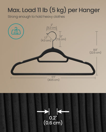 Set of 50 Velvet Coat Hangers with Tie Bar Ink Black - image 6