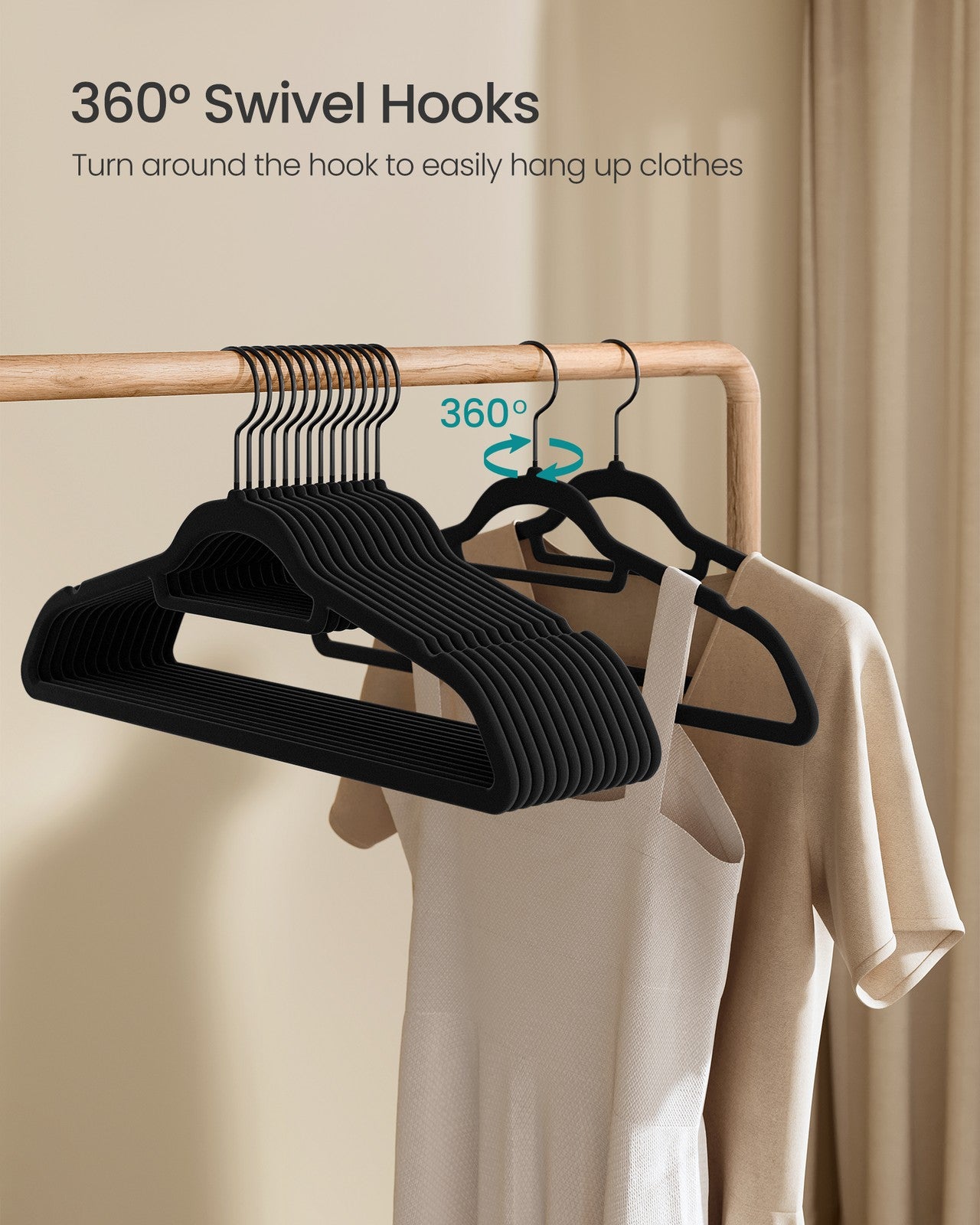 Set of 50 Velvet Coat Hangers with Tie Bar Ink Black - image 7
