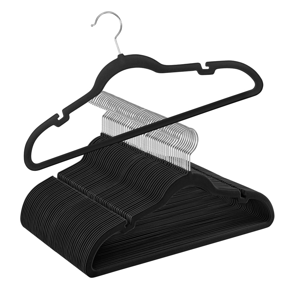 Pack 50 Velvet Hangers for Clothes Black - image 1
