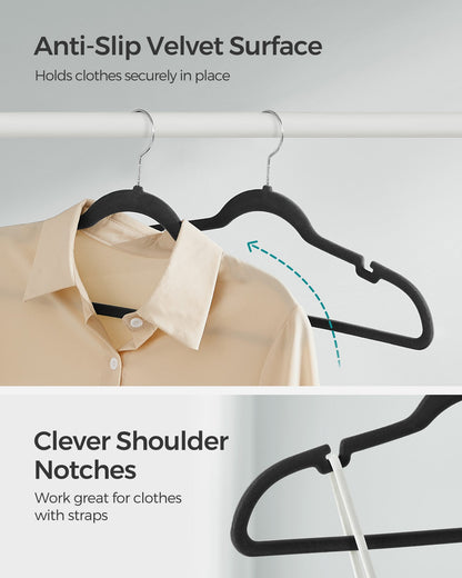 Pack 50 Velvet Hangers for Clothes Black - image 3
