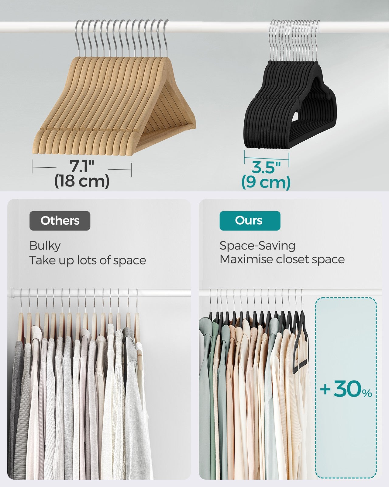 Pack 50 Velvet Hangers for Clothes Black - image 4