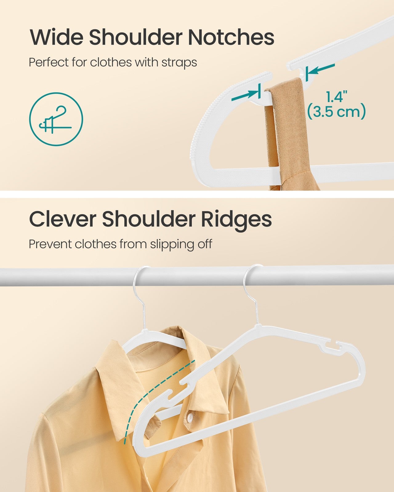 Pack of 50 Plastic Hangers with Shoulder Notches Cloud White - image 3