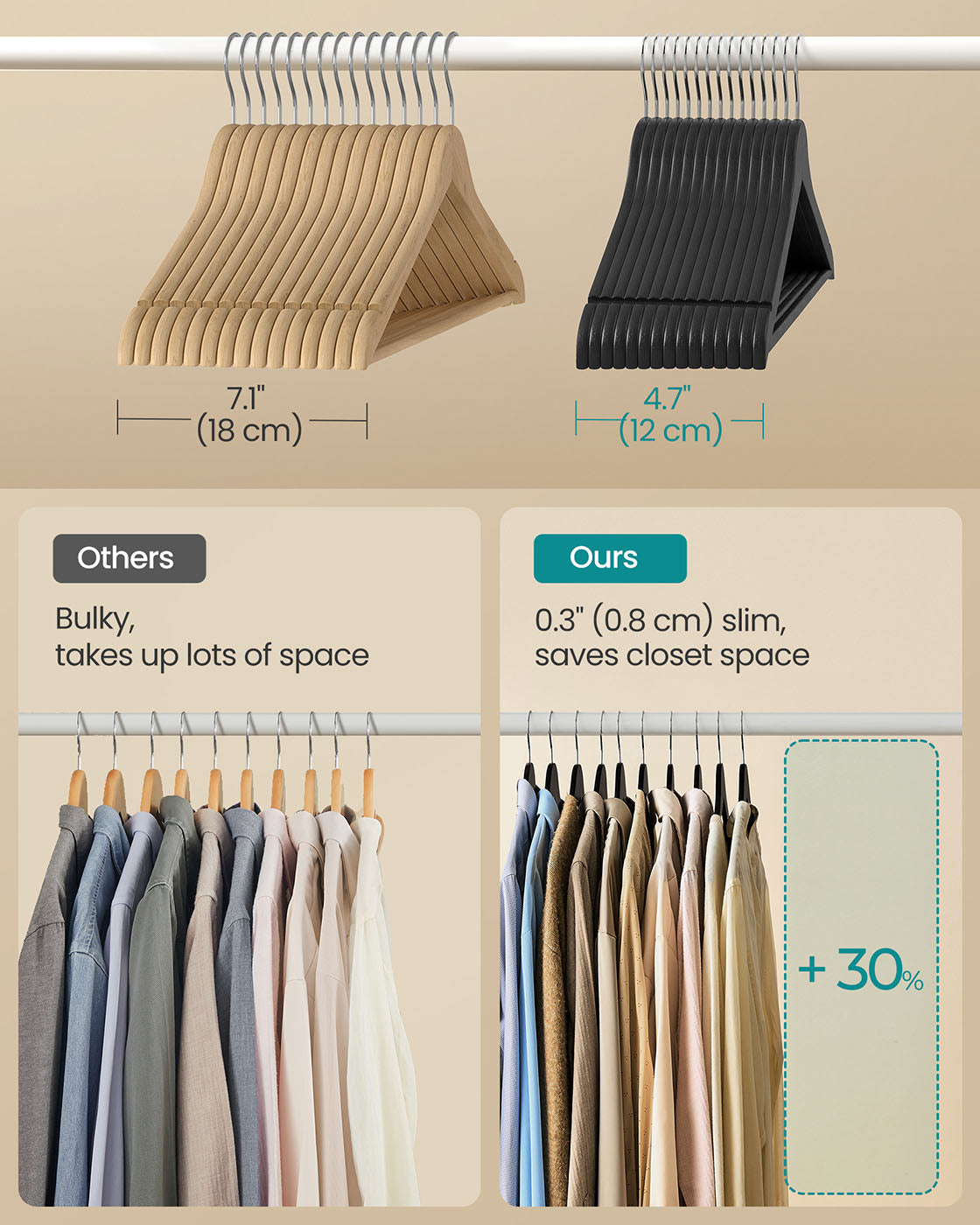Wooden Hangers Pack of 20 Pants Bar 360° Swivel Hooks Ink Black - image 4