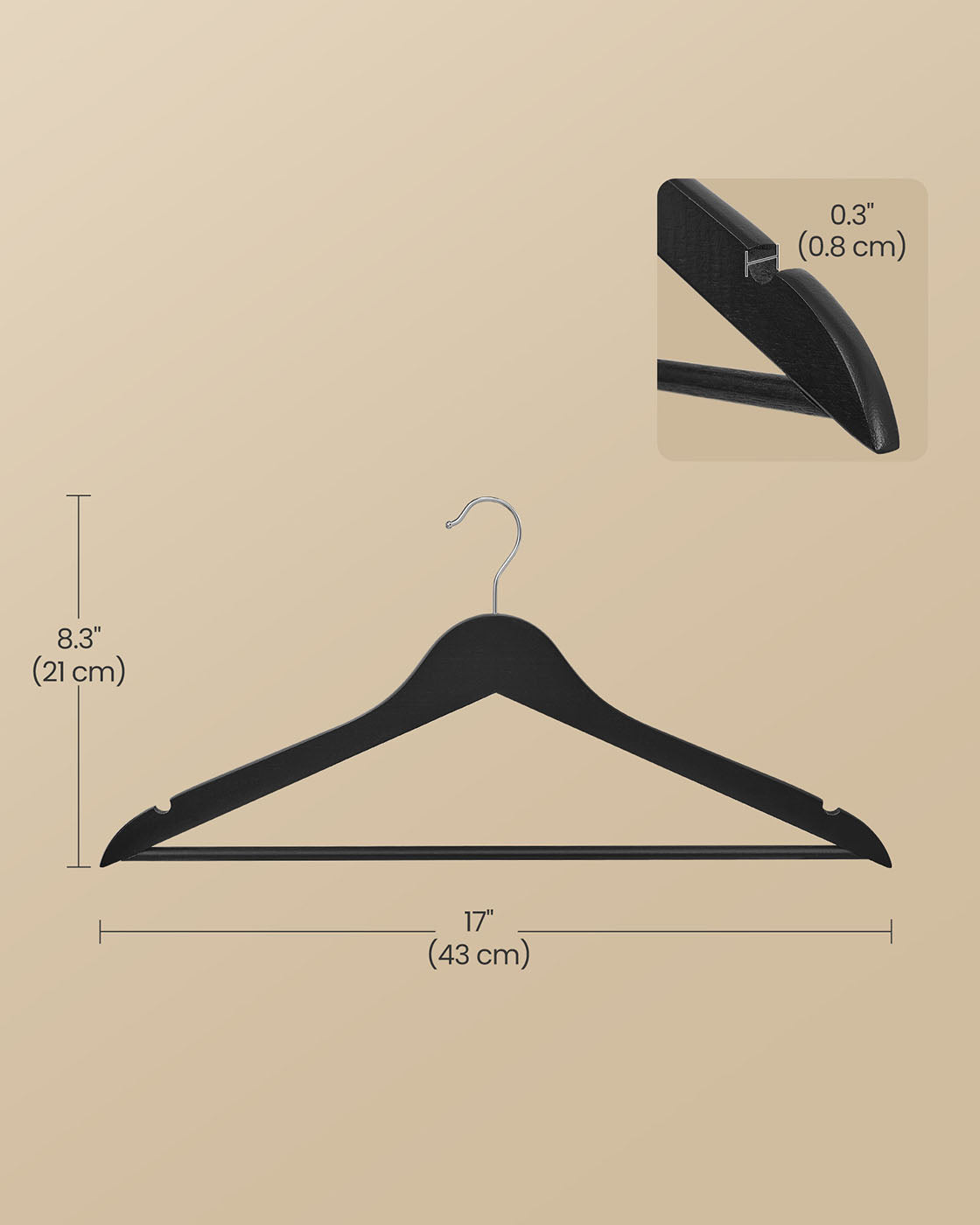 Wooden Hangers Pack of 20 Pants Bar 360° Swivel Hooks Ink Black - image 7
