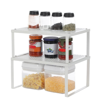 Set of 2 Cupboard Organisers, Kitchen Storage, Stackable, Expandable, Metal Counter Shelves, White - image 4