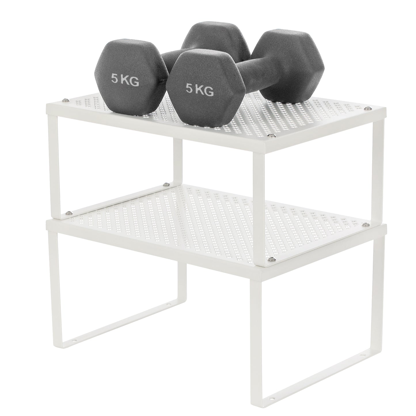 Set of 2 Cupboard Organisers, Kitchen Storage, Stackable, Expandable, Metal Counter Shelves, White - image 2