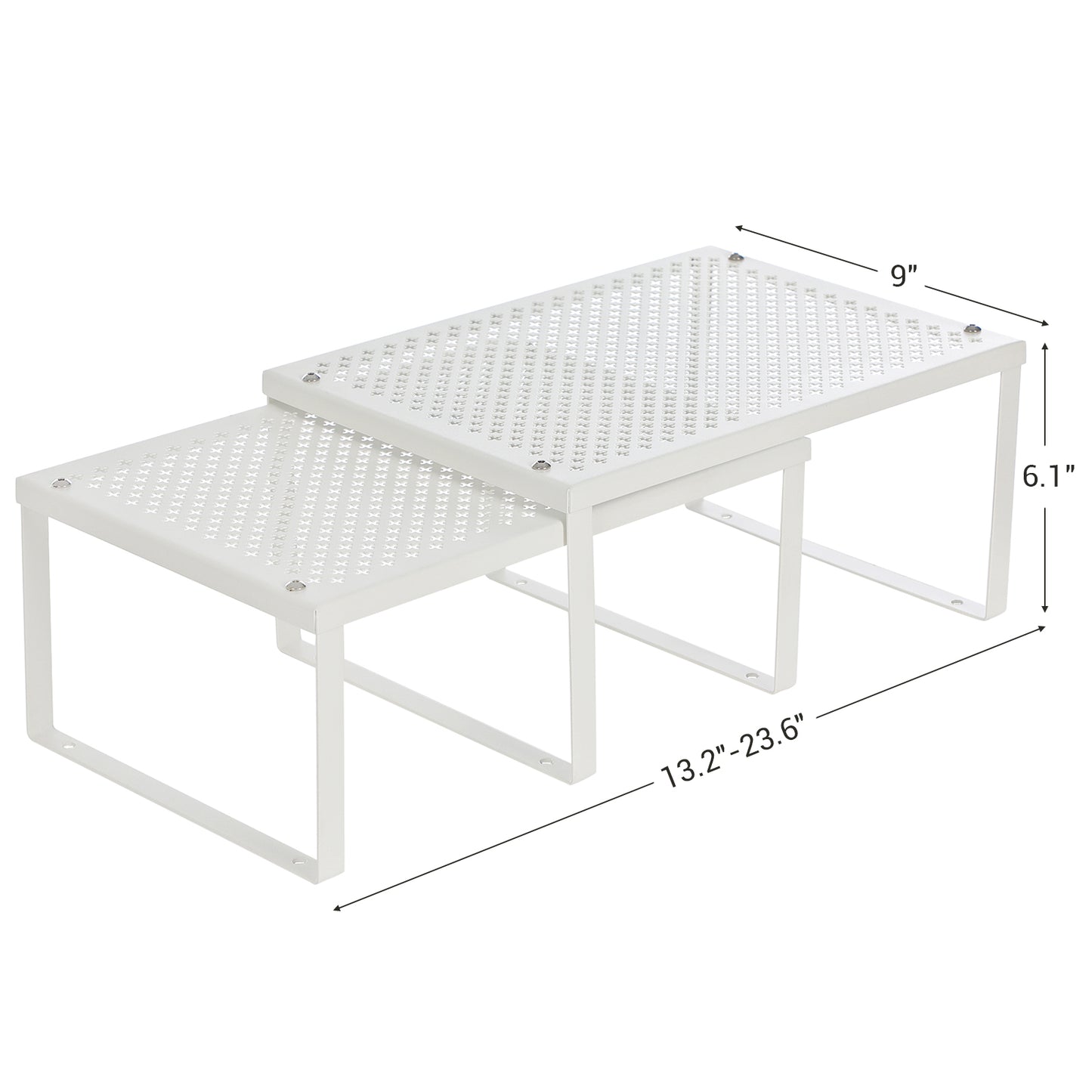 Set of 2 Cupboard Organisers, Kitchen Storage, Stackable, Expandable, Metal Counter Shelves, White - image 1