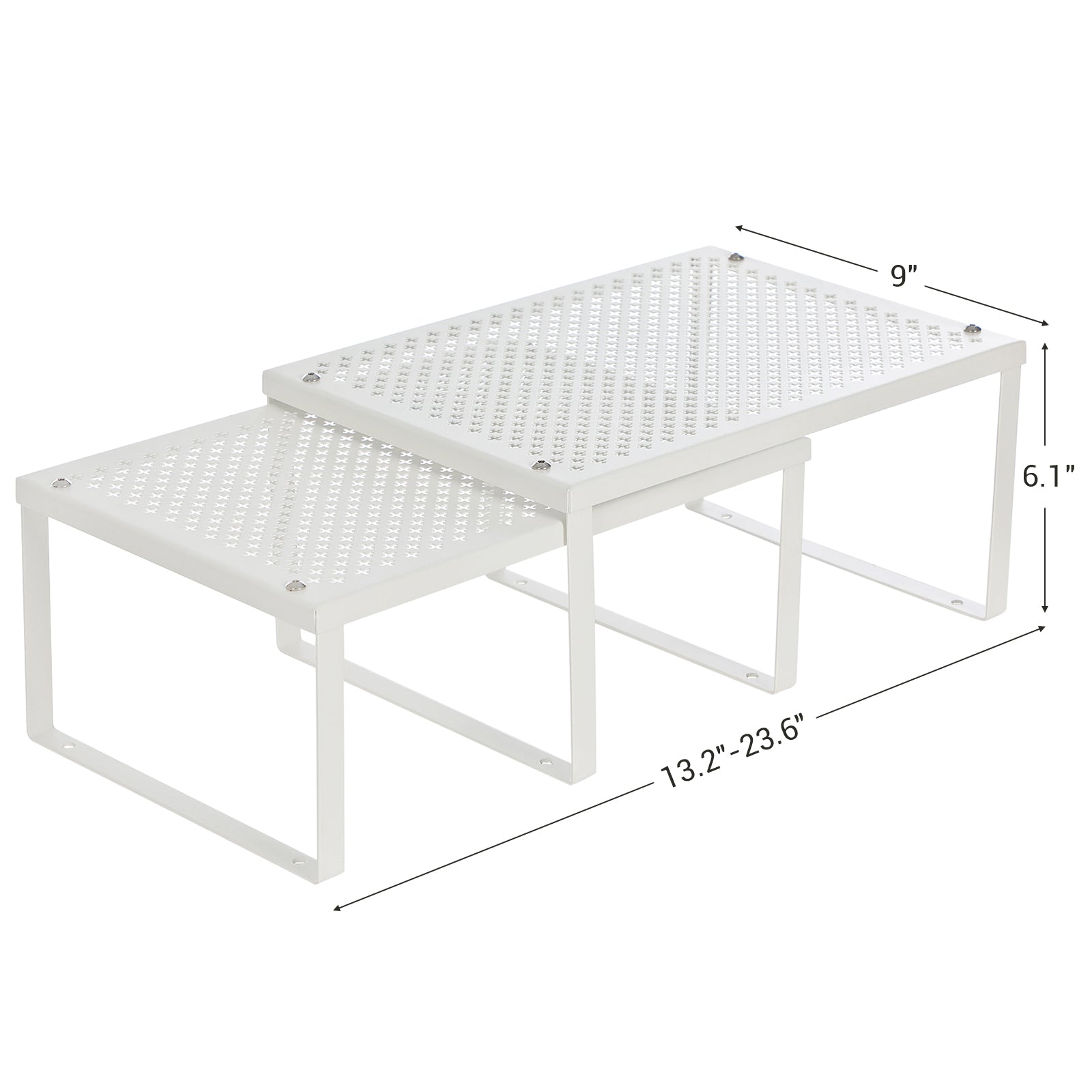 Set of 2 Cupboard Organisers, Kitchen Storage, Stackable, Expandable, Metal Counter Shelves, White - image 1