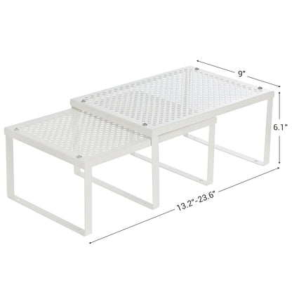 Set of 2 Cupboard Organisers, Kitchen Storage, Stackable, Expandable, Metal Counter Shelves, White - image 1