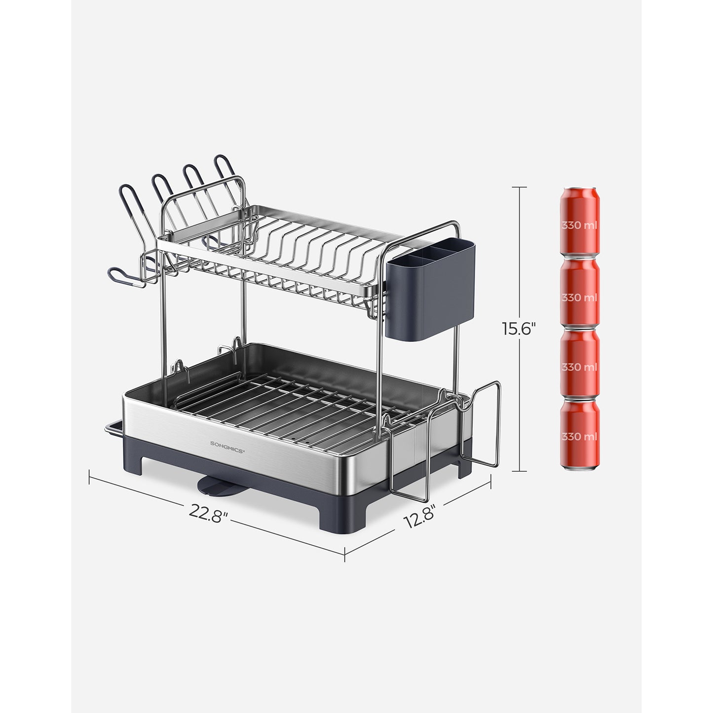 2 Tier Dish Rack for Kitchen Counter with Rotatable and Extendable Drain Spout
