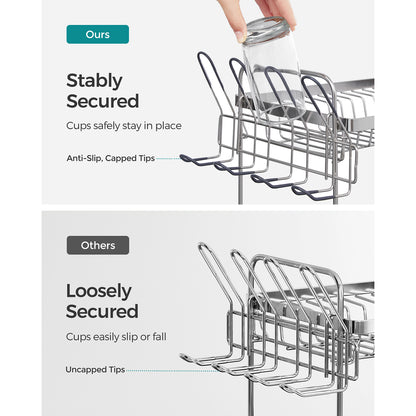 2 Tier Dish Rack for Kitchen Counter with Rotatable and Extendable Drain Spout