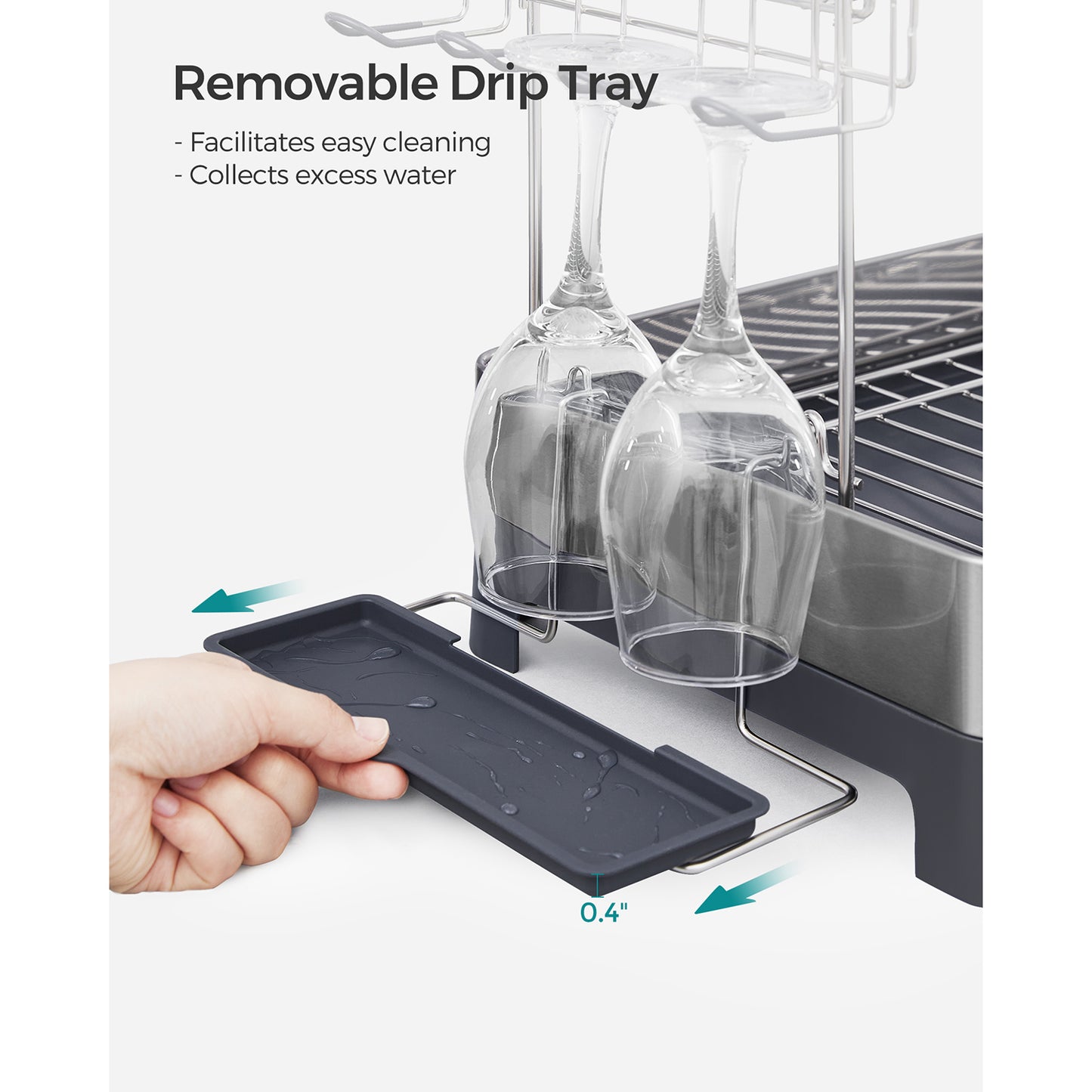 2 Tier Dish Rack for Kitchen Counter with Rotatable and Extendable Drain Spout