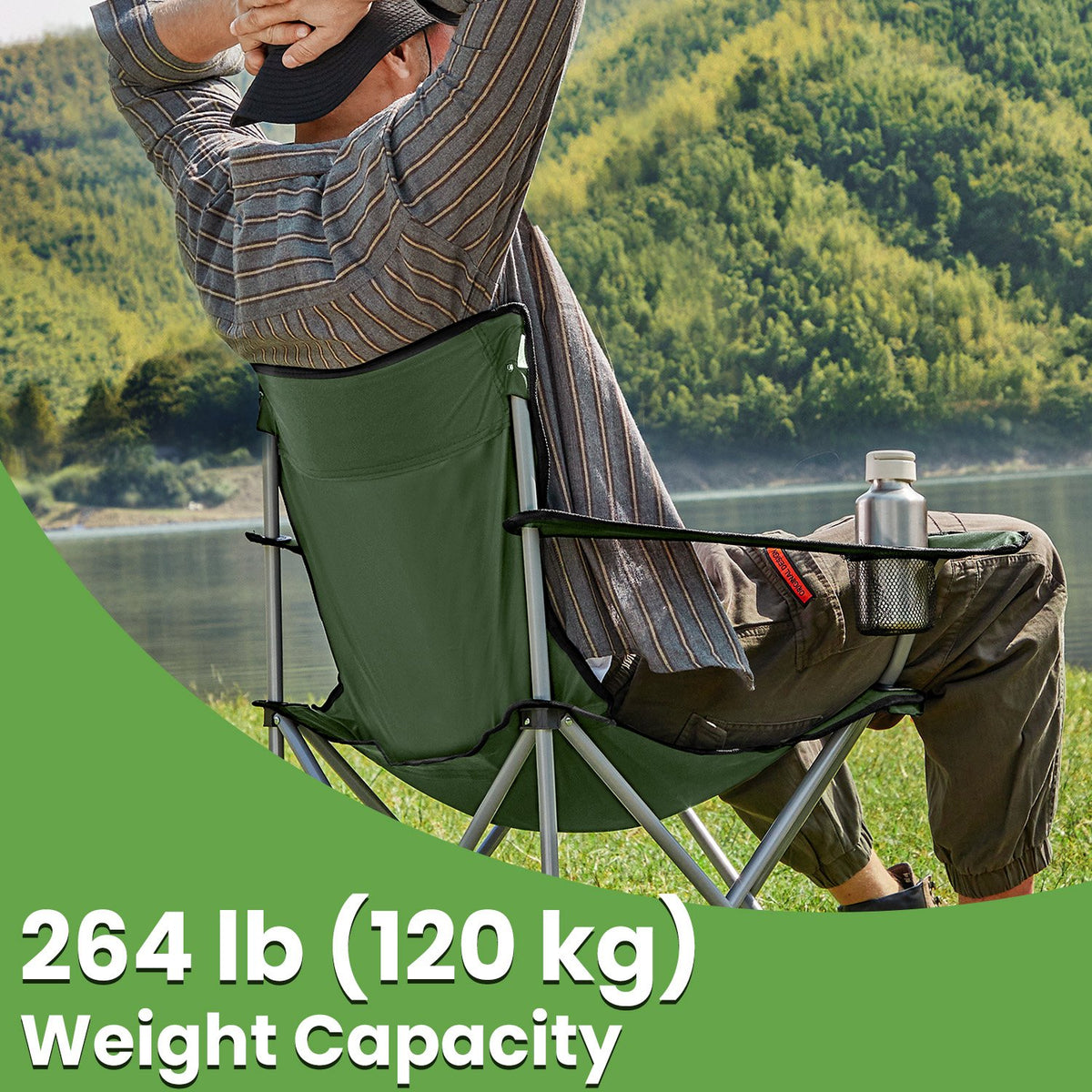 Set of 2 Camping Chairs, Outdoor Folding Chairs with Armrests, 120 kg Capacity - image 2