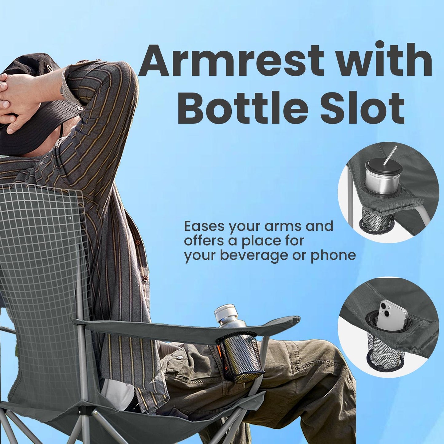 Set of 2 Folding Camping Chairs, Heavy-Duty Outdoor Chairs, with Cup Holder - image 2