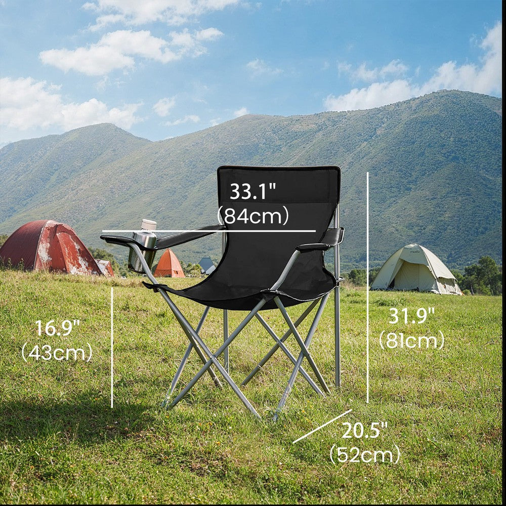 Set of 2 Camping Chairs, Outdoor Folding Chairs with Armrests, 120 kg Capacity - image 2