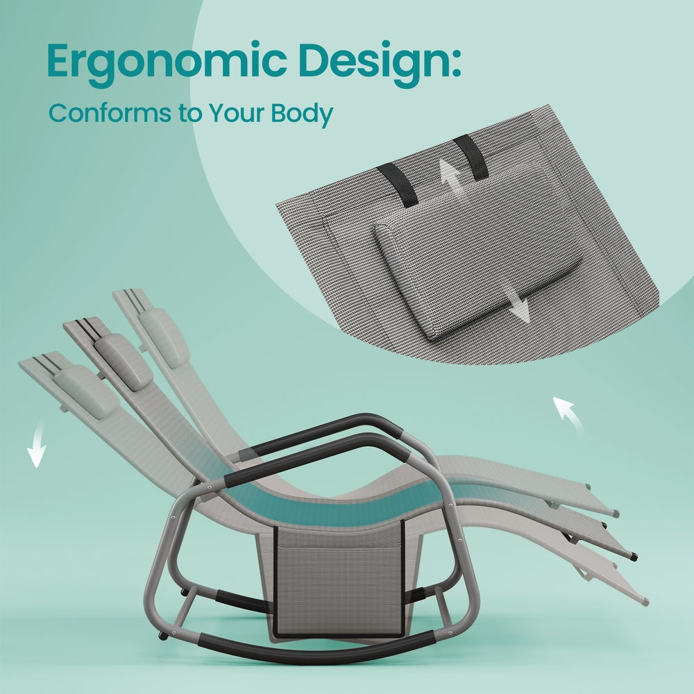 Outdoor Recliner Chair, Breathable Fabric Rocking Lounger with Steel Frame - image 5