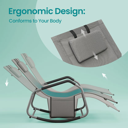 Outdoor Recliner Chair, Breathable Fabric Rocking Lounger with Steel Frame - image 5