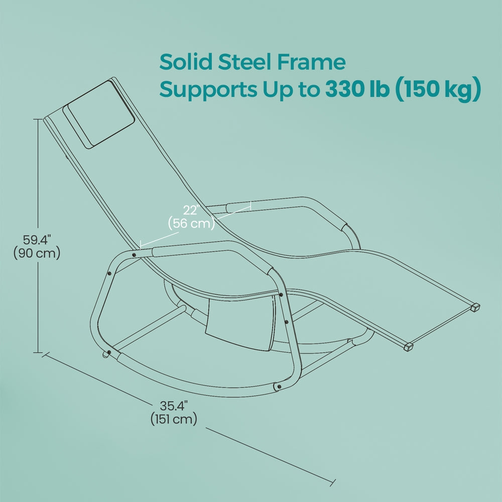 Outdoor Recliner Chair, Breathable Fabric Rocking Lounger with Steel Frame - image 7