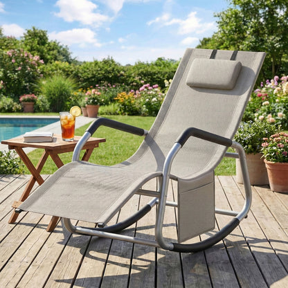 Outdoor Recliner Chair, Breathable Fabric Rocking Lounger with Steel Frame - image 9