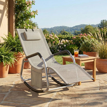 Outdoor Recliner Chair, Breathable Fabric Rocking Lounger with Steel Frame - image 10