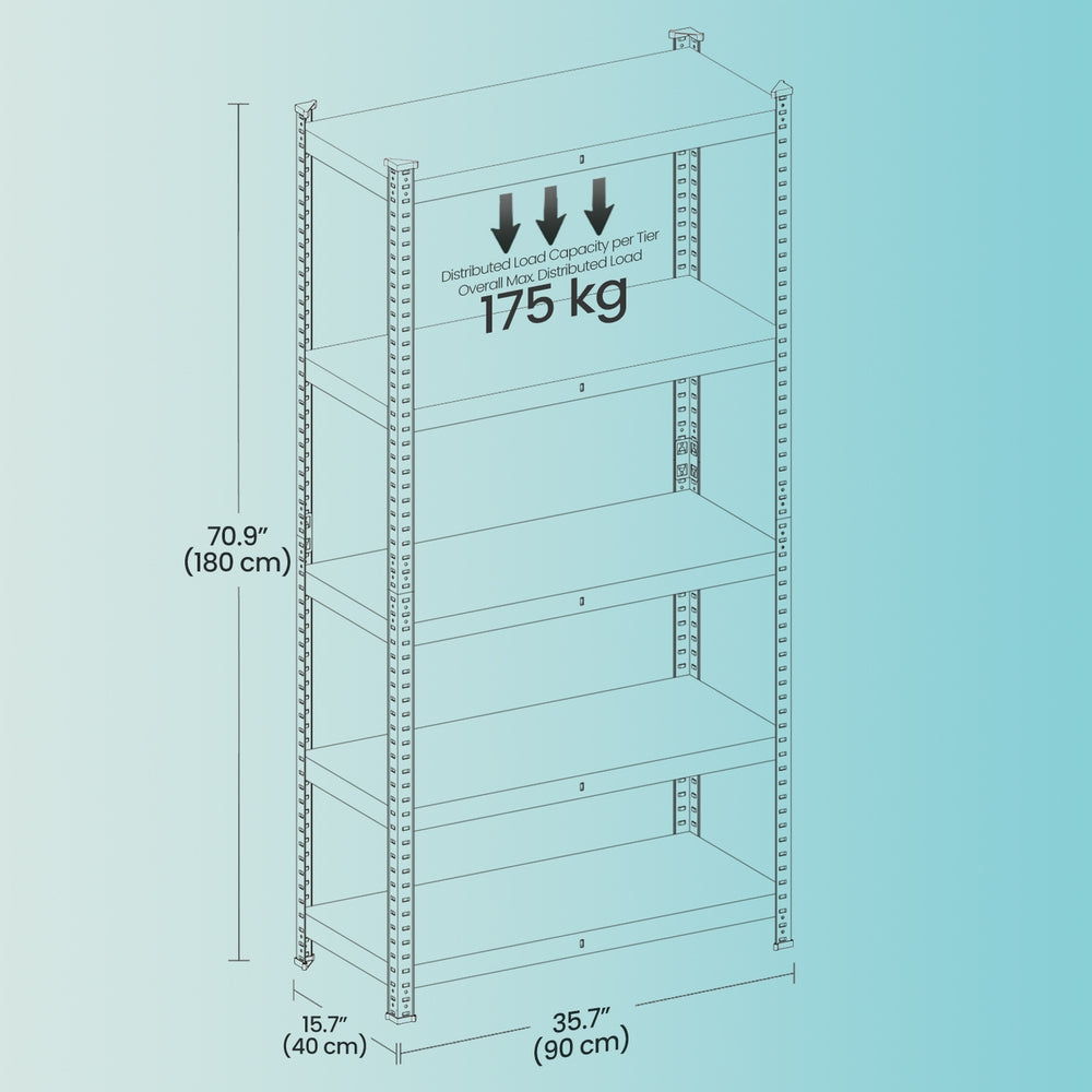 Garage Storage Shelving Set of 2, 40 x 90 x 180 cm, Silver - image 7