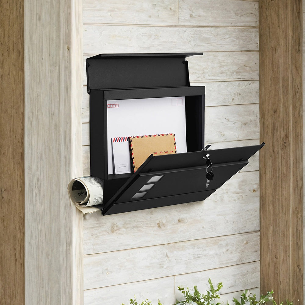 Modern Mailbox, Lockable Wall-Mounted Post Letter Box with Newspaper Holder, Easy to Install - image 4