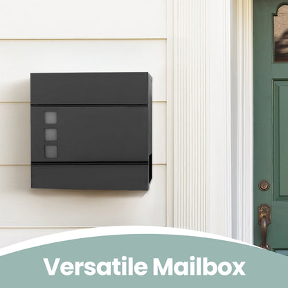 Modern Mailbox, Lockable Wall-Mounted Post Letter Box with Newspaper Holder, Easy to Install - image 8