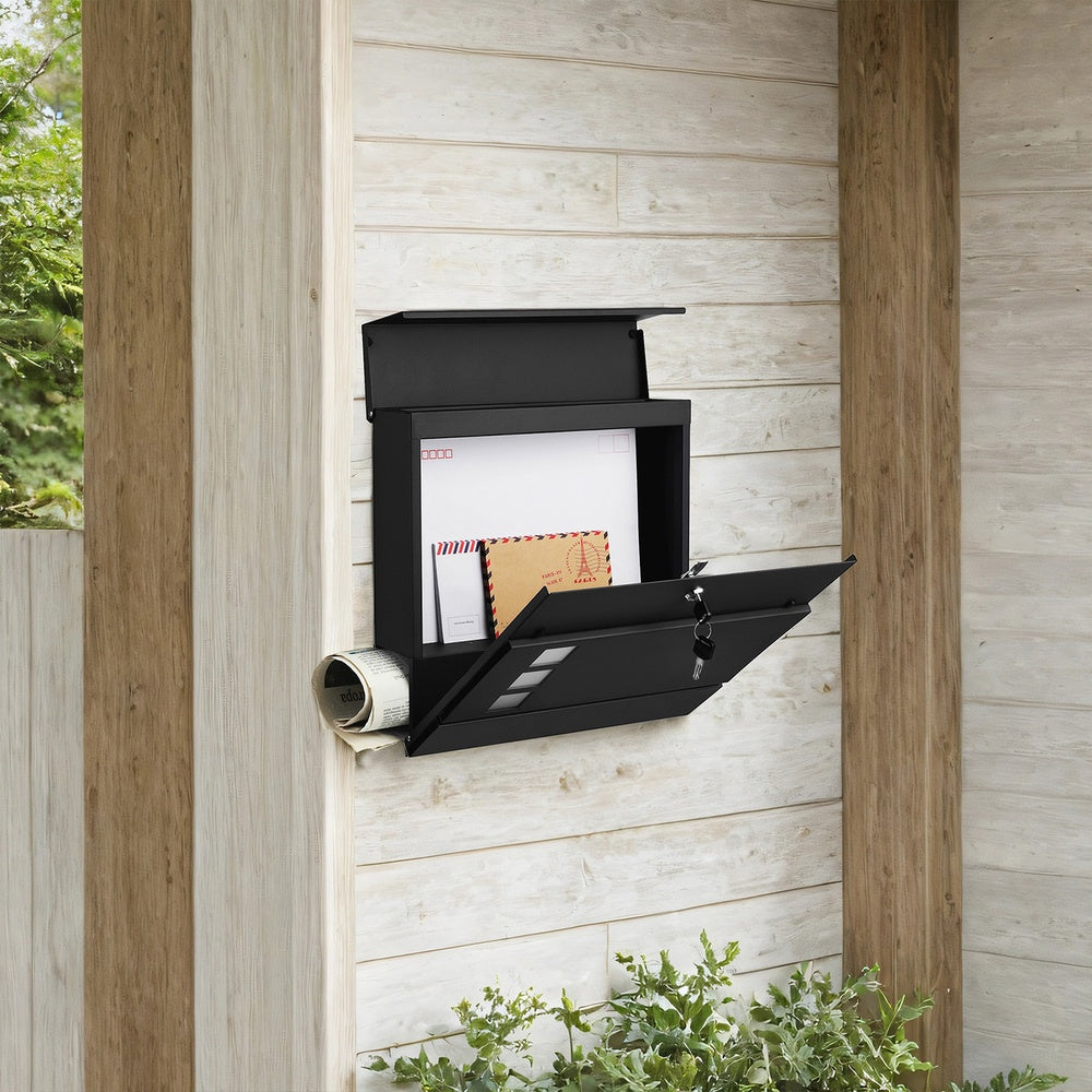 Modern Mailbox, Lockable Wall-Mounted Post Letter Box with Newspaper Holder, Easy to Install - image 9
