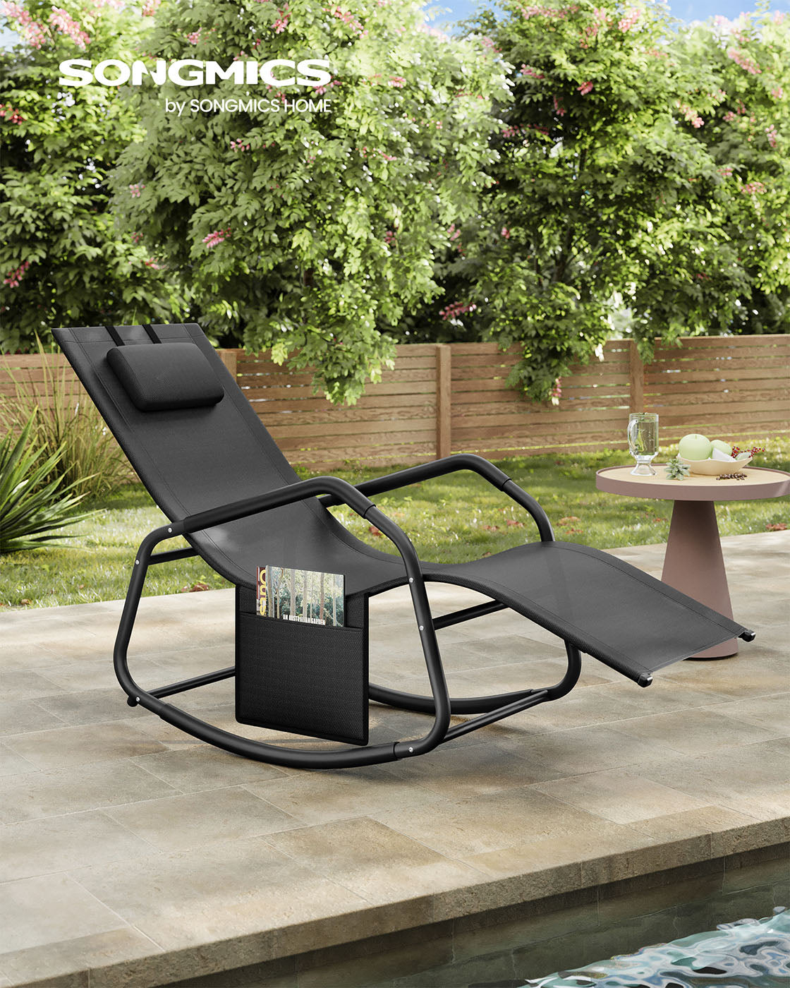 Outdoor Lounger Recliner with Anti-Tipping Stops Ink Black - image 2