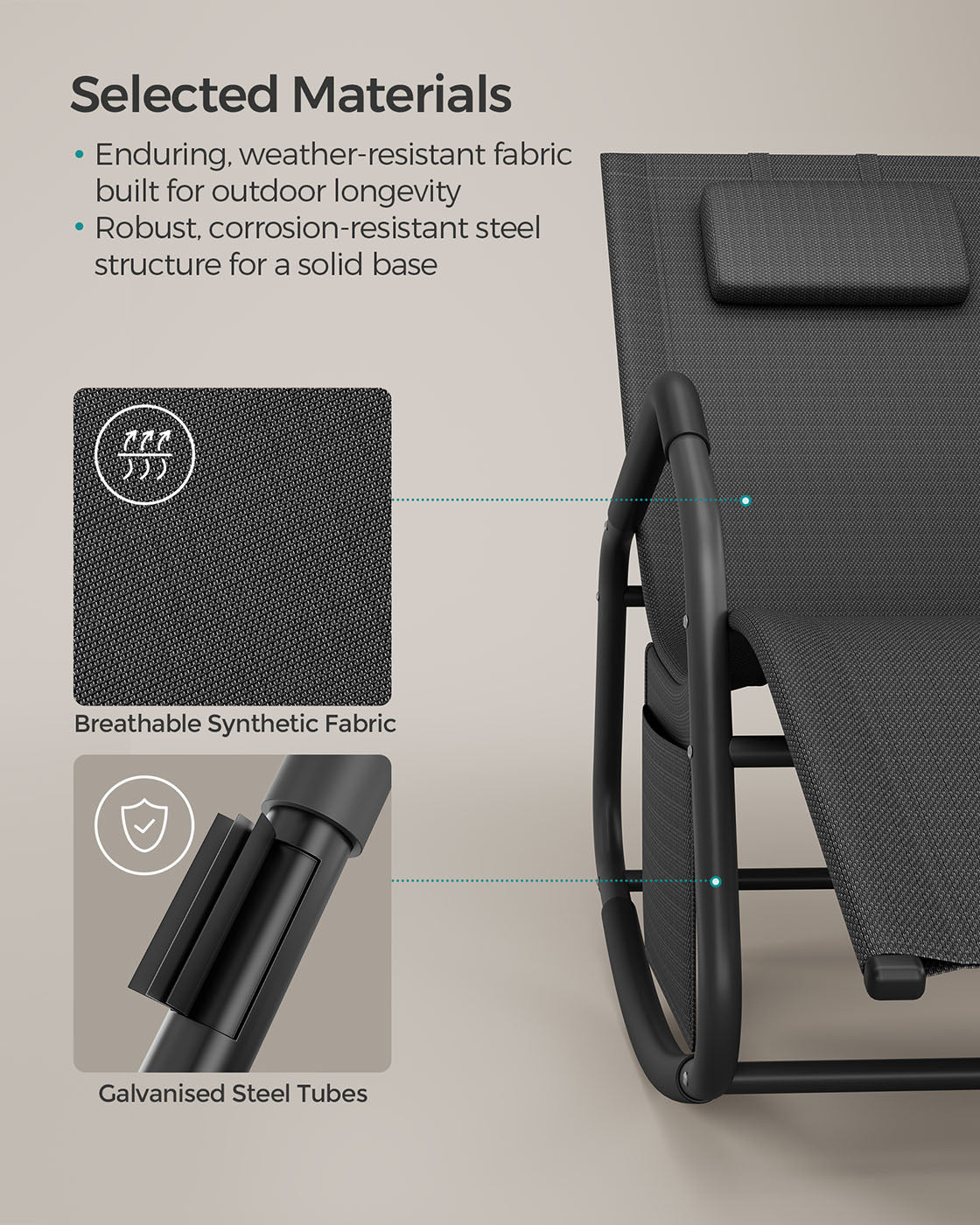 Outdoor Lounger Recliner with Anti-Tipping Stops Ink Black - image 4