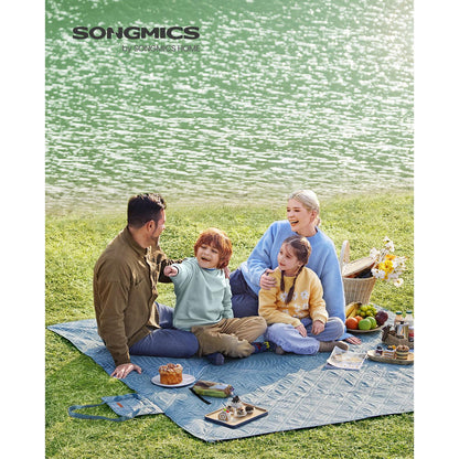 Picnic Blanket 200 x 200 cm Leaf Pattern and Blue - image 4