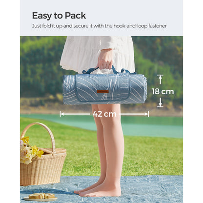 Picnic Blanket 200 x 200 cm Leaf Pattern and Blue - image 10