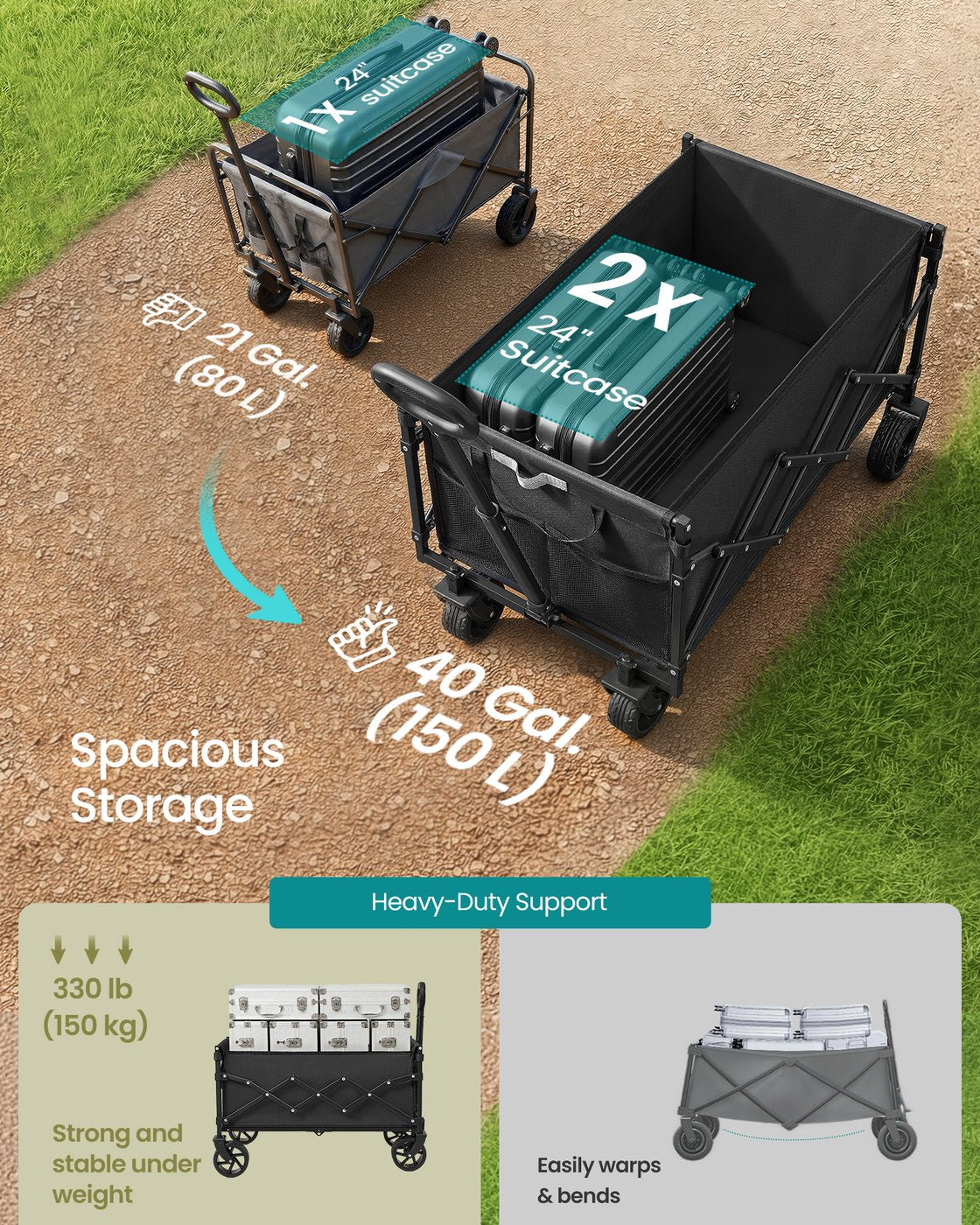Foldable Camping Trolley with 4 Reinforced Wheels - image 17