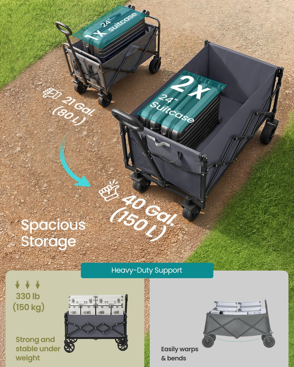 Foldable Camping Trolley with 4 Reinforced Wheels - image 24
