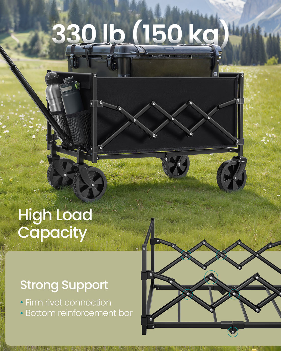 Foldable Camping Trolley with 4 Reinforced Wheels - image 10