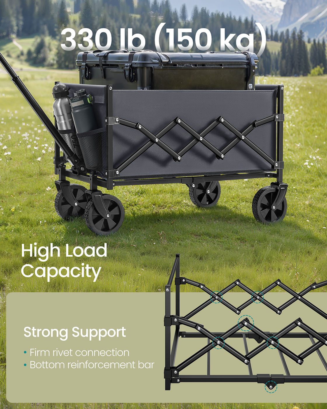 Foldable Camping Trolley with 4 Reinforced Wheels - image 3